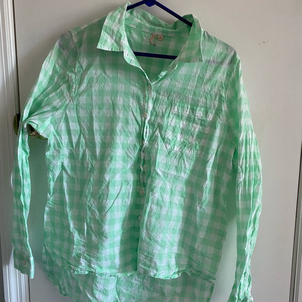 Mint green checkered flannel
